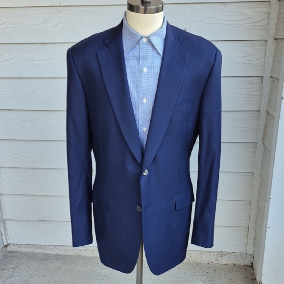 PAUL STUART Stuart III Dark Blue Weave 100% CASHMERE Mens Sz 42 L Sport Coat